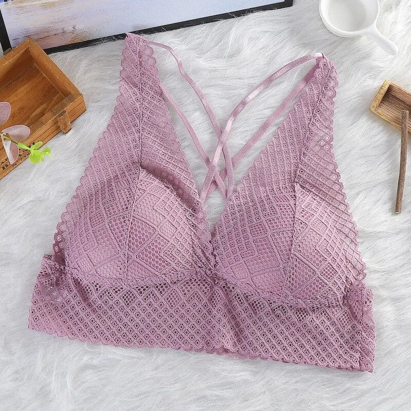 Lace Bralette Sexy Bras For Women Hollow Out Lace Bra Crop Top Wireless Underwear Deep V Push Up Bra Sexy Lingerie Hot
