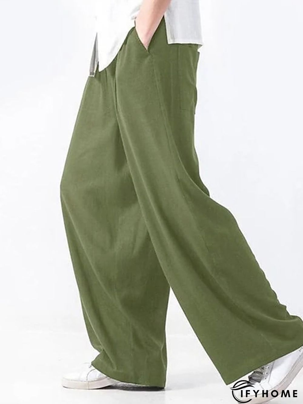 Men's Linen Pants Trousers Summer Pants Beach Pants Drawstring Elastic Waist Plain Breathable Soft Casual Daily Holiday Linen / Cotton Blend Fashion Streetwear Black Yellow Micro-elastic | IFYHOME