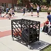 [US Local Warehouse] Ball Cart with Wheels Rolling Basketball Rack with Lockable Lid Balls Storage Locker for Volleyball Gym Recess Soccer Playground