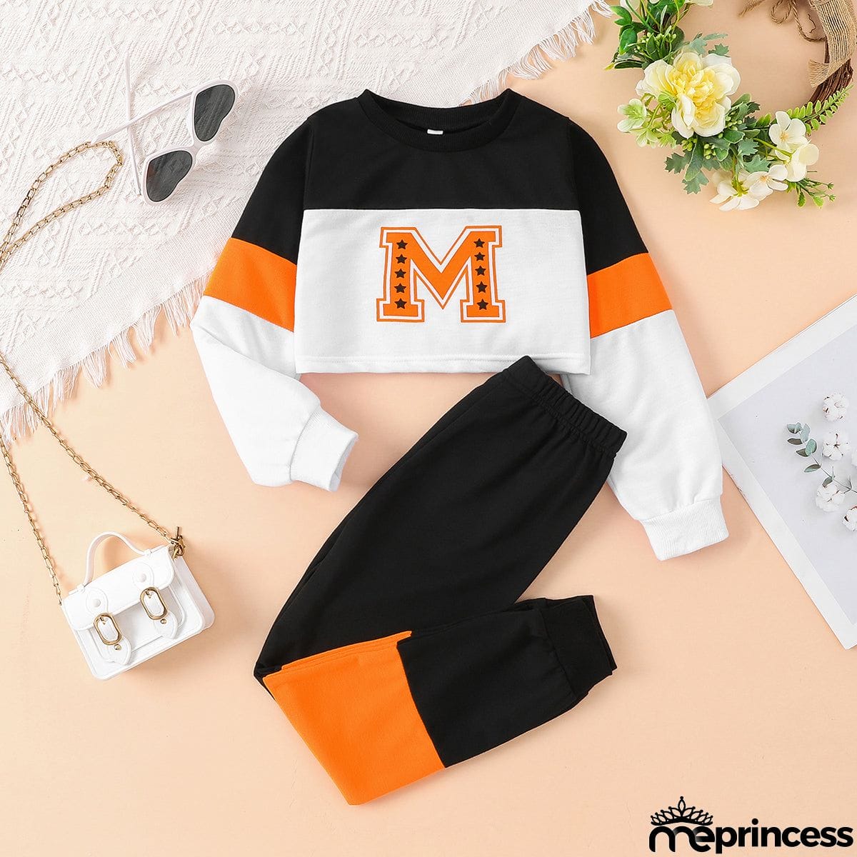 Color Block Round Neck Long Sleeve Top and Pants Set