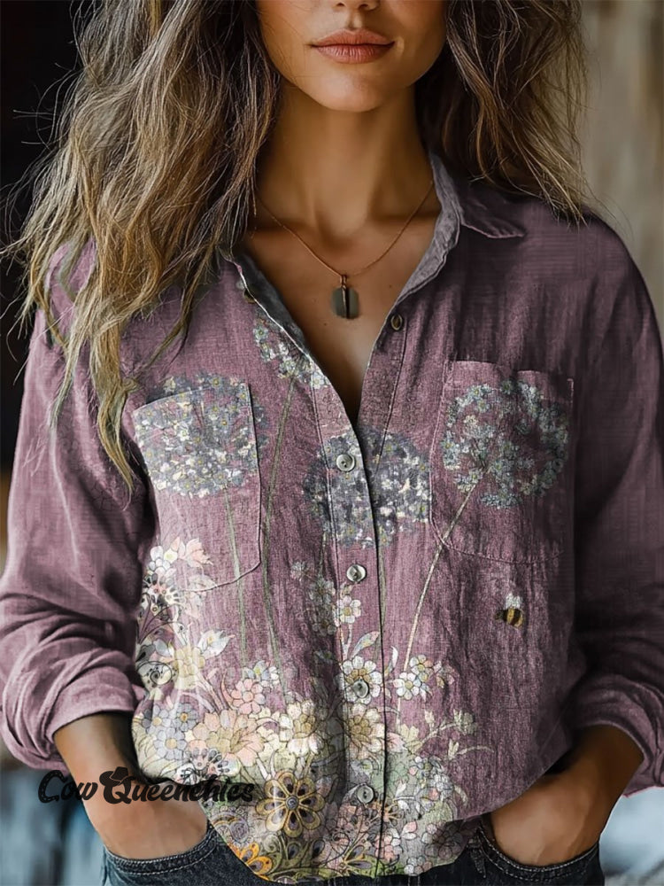 Women&rsquo;s Vintage Floral Art Print Casual Long Sleeve Comfortable Cotton Shirt Multicolor / S