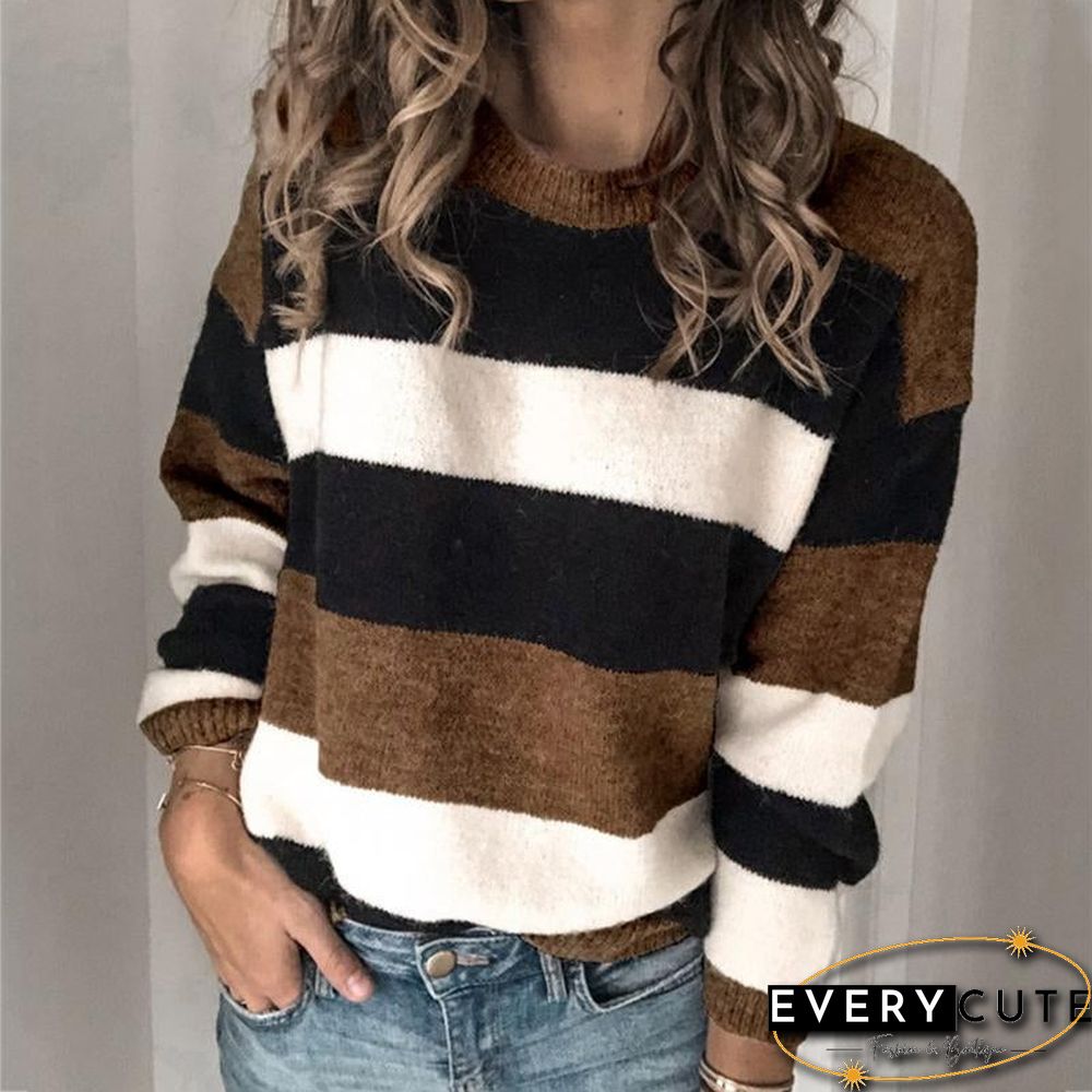 Striped Crew Neck Long Sleeve Pullover