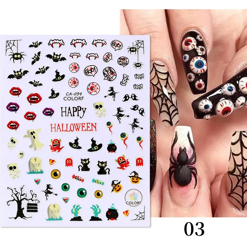 1pcs Halloween Pumpkin Skull Design 3D Nail Stickers Geometry Christmas Snowflake Winter Slider Nail Foils Manicures Decoration