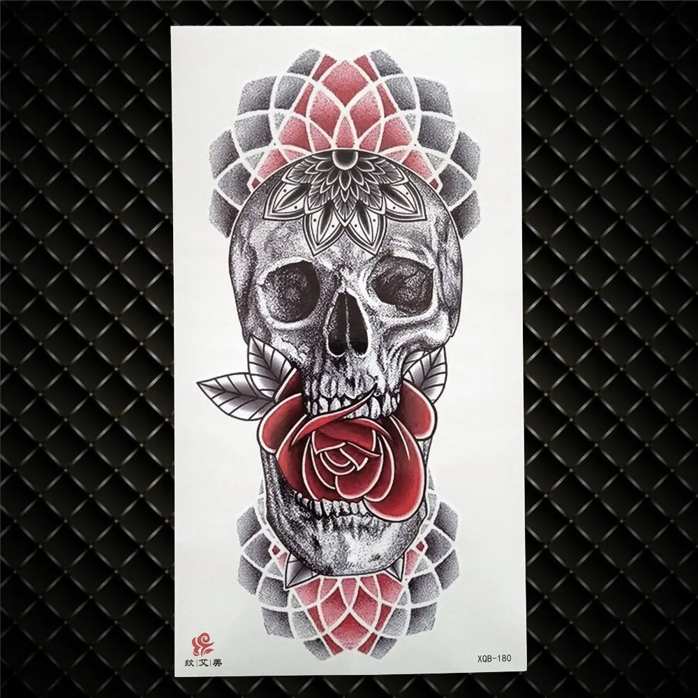 3D Skeleton Fake Temporary Tattoo For Women Men Death skull Dragon Tattoos Geometric Rose Creative Waterproof Tatoos Chest Waist