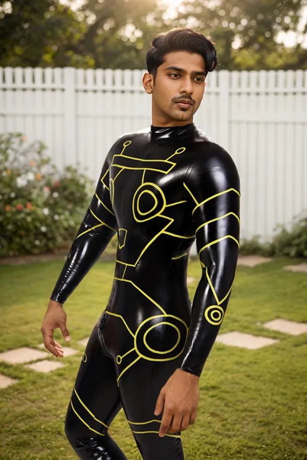 Men Latex Catsuits Robotico Back Zipper Feet
