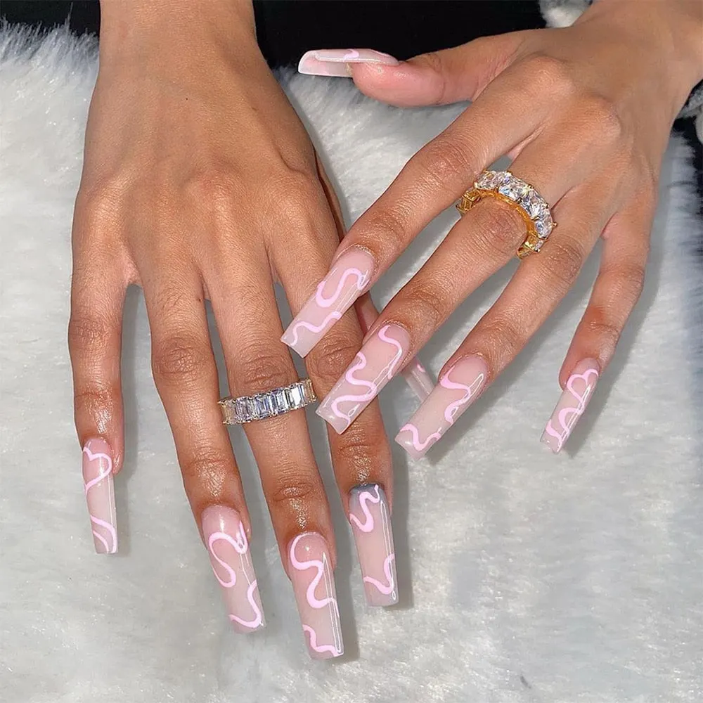 24Pcs Detachable False Nails Long Ballerina Artificial Fake Nails Full Cover Jelly Red Coffin Nail Tips DIY Manicure Tool-Nail Inspo