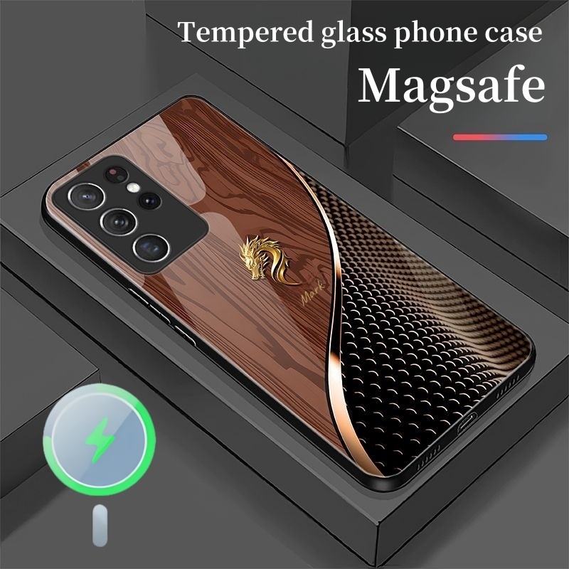 Personalized Dragon Wood Grain Magsafe Glass Phone Case Personalized Dragon Wood Grain Magsafe Glass Phone Case