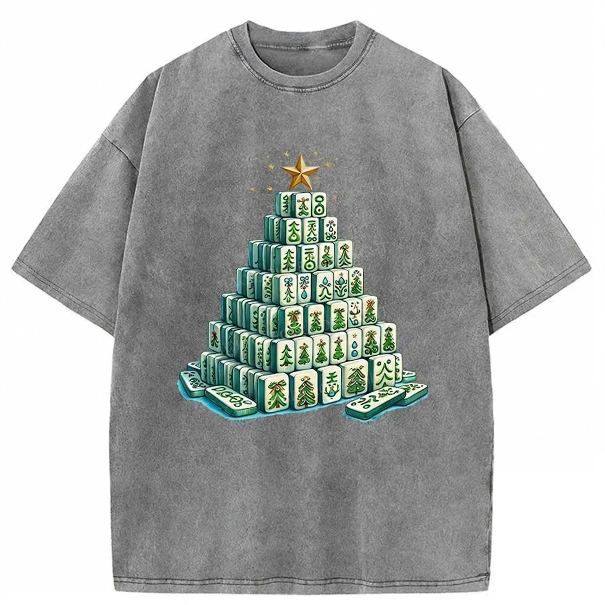 Christmas Mahjong Washed T-shirt elevenforest