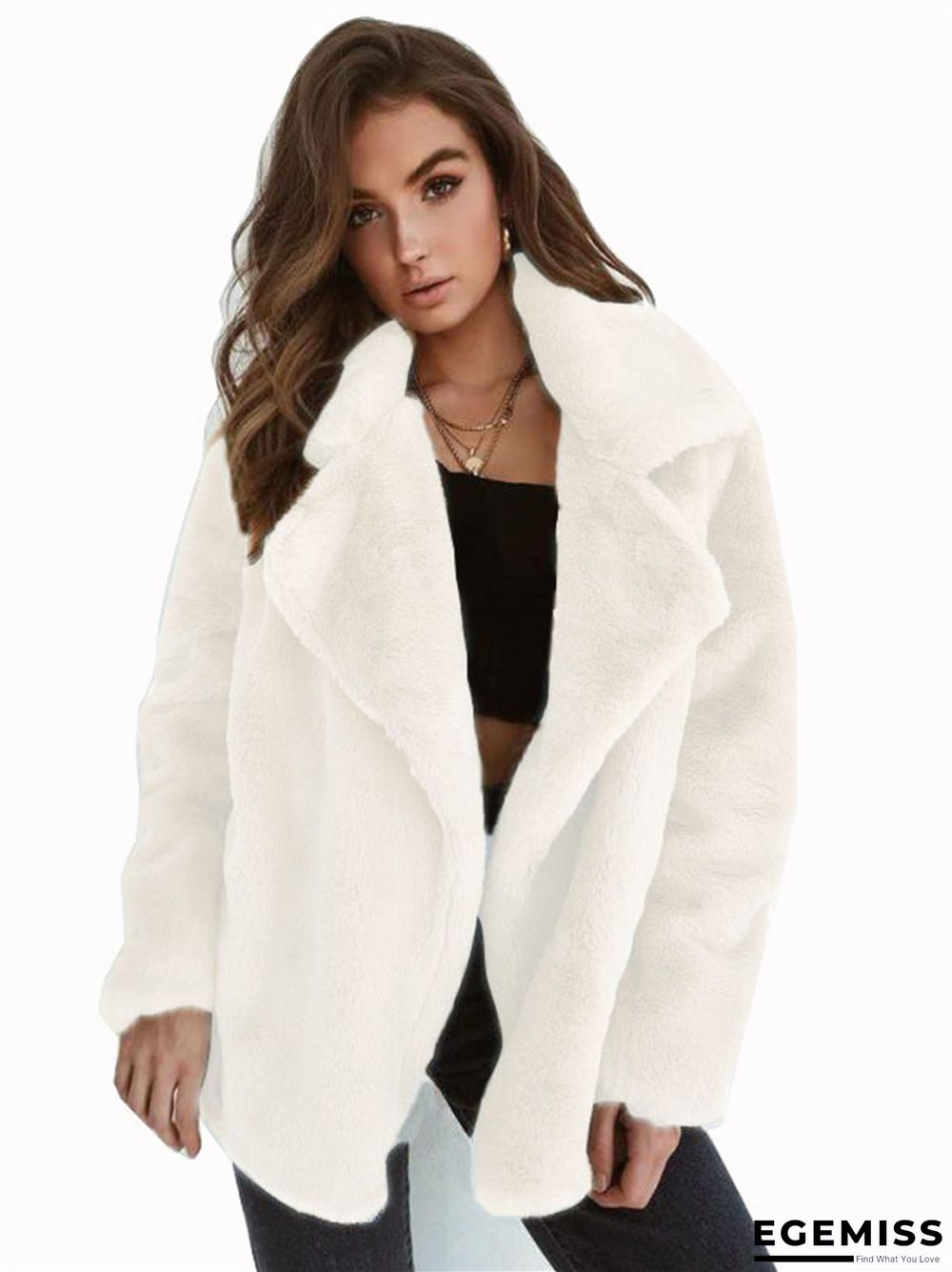 Fashion Solid Color Sexy Plush Lapel Coat | EGEMISS