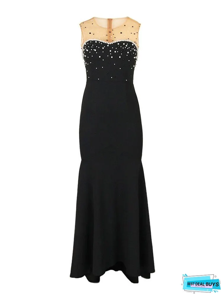 Backless High Waist Beaded Mermaid Dress Evening Dress