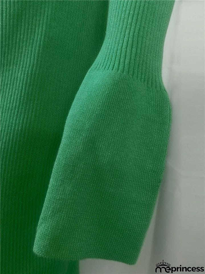 Women's Fashion Simple Style V-Neck Long Sleeve Sweater Dress
