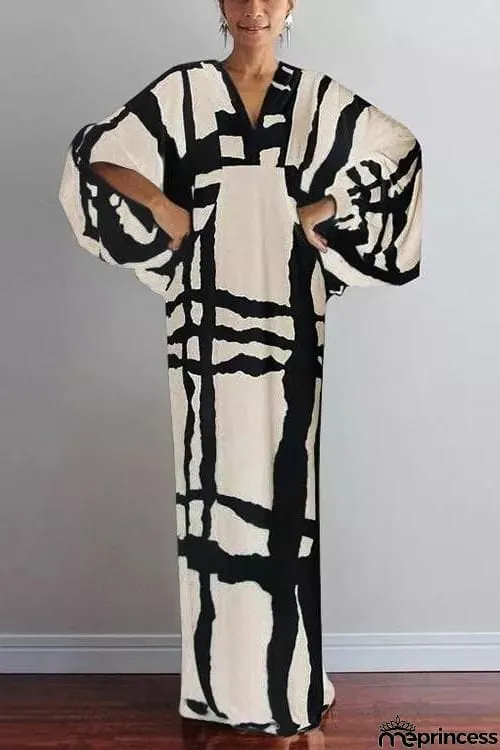 Geometry V Neck Bat Maxi Dress