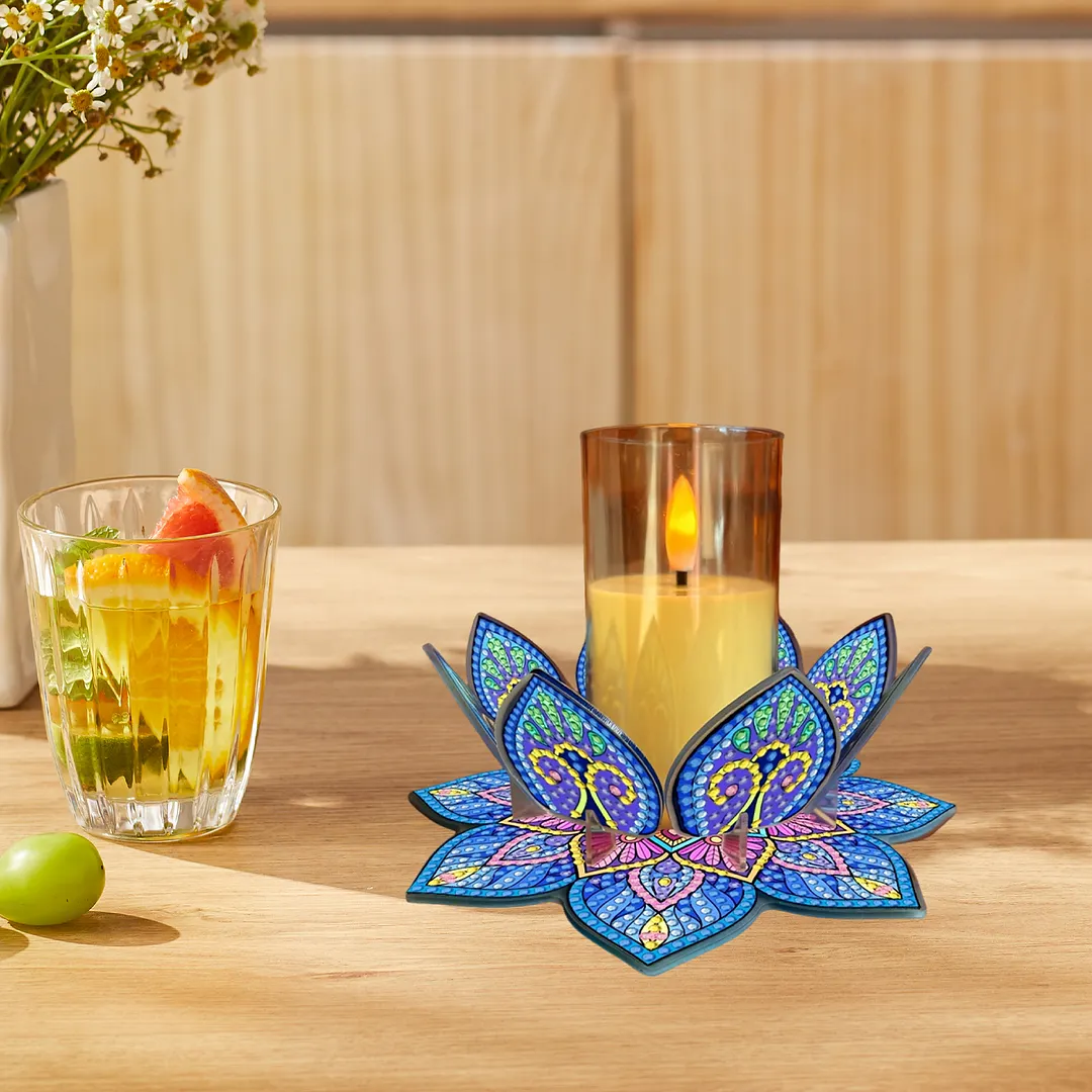 Mandala Lotus-G Acrylic DIY Diamond Painting Candle Holders Without Candles Crystal Painting Tealight Candle Stand Table Centerpiece for Adults Beginners Home Party Decor