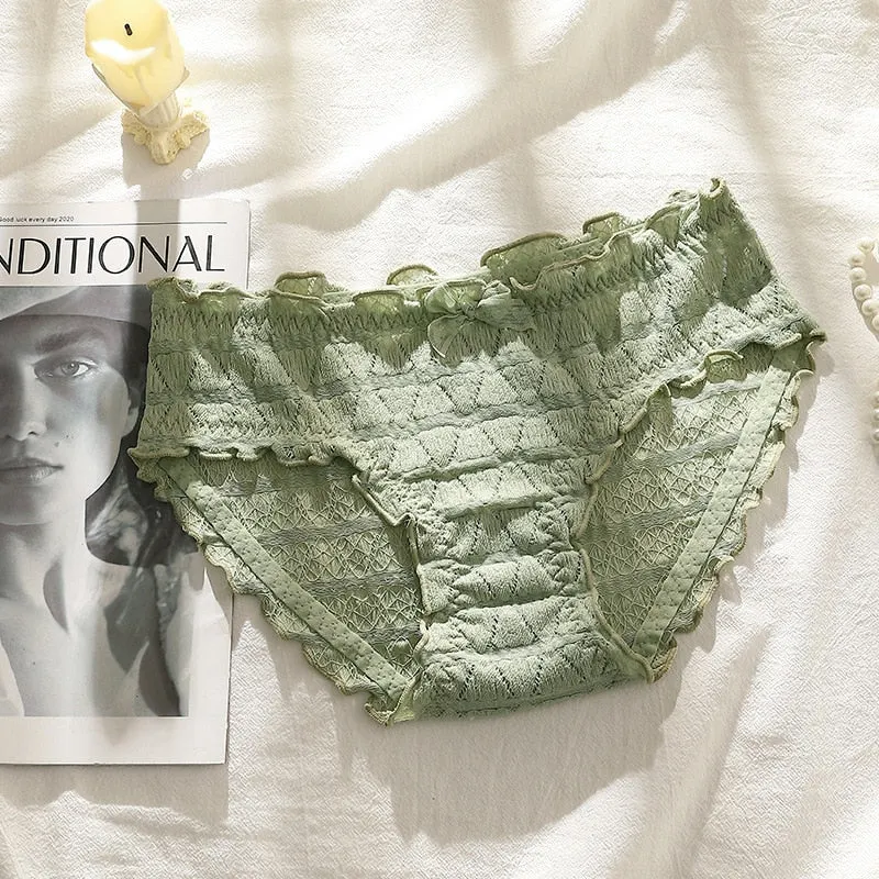 French Sexy Panties Plus Size Women's Cotton Underwear Girls Fashion Comfort Briefs Sexy Lace Underpants Female Bow Lingerie