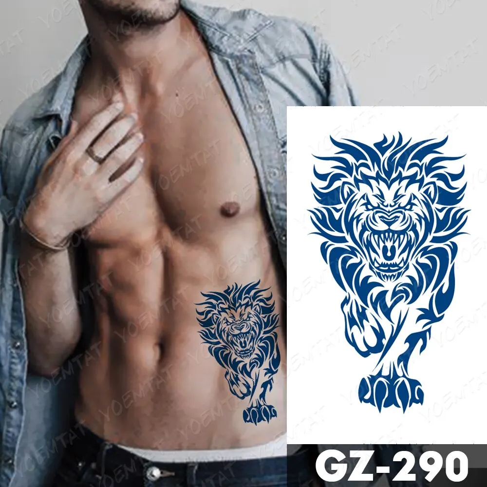 Sdrawing Lasting Ink Tattoos Body Art Waterproof Temporary Tattoo Sticker Line Dragon Tiger Totem Tatoo Arm Fake Fox Whale Tatto