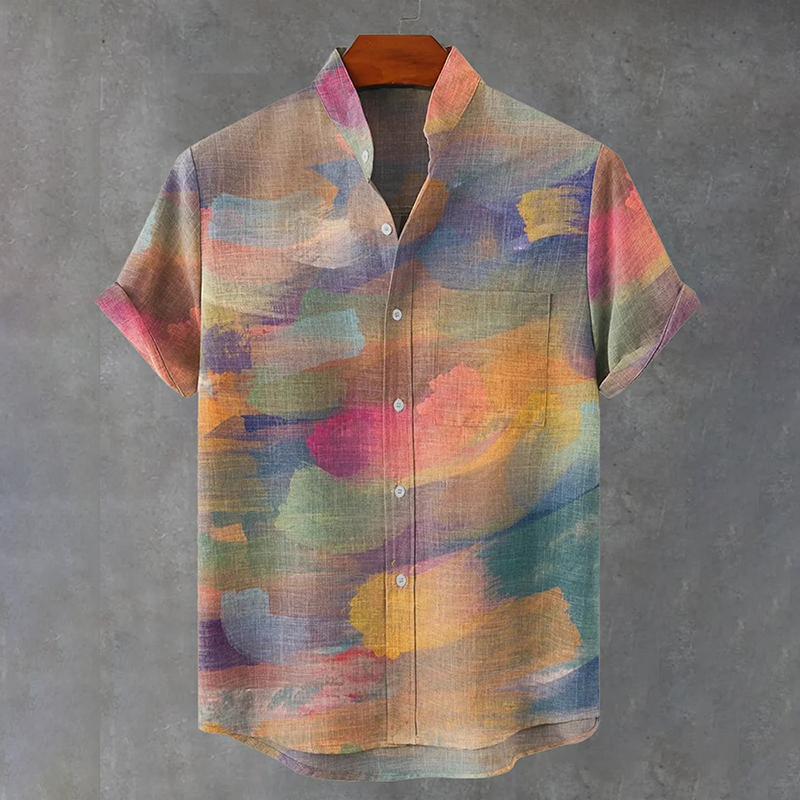 Vintage Gradient Oil Painting Art Print Casual Cotton Shirt  artssus