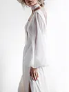 Solid Color Split-Joint Puff Sleeves Bohemian Maxi Dress