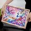 (US Local)Wooden Peach Blossom Peacock 5D DIY Diamond Painting Tray Art Craft with Handle