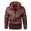Men's Winter Thick Hooded Leather Jacket Coat