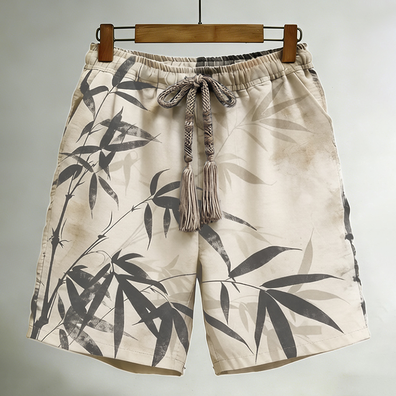 Vintage Japanese Style Bamboo Art Retro Casual Linen Shorts elevenforest