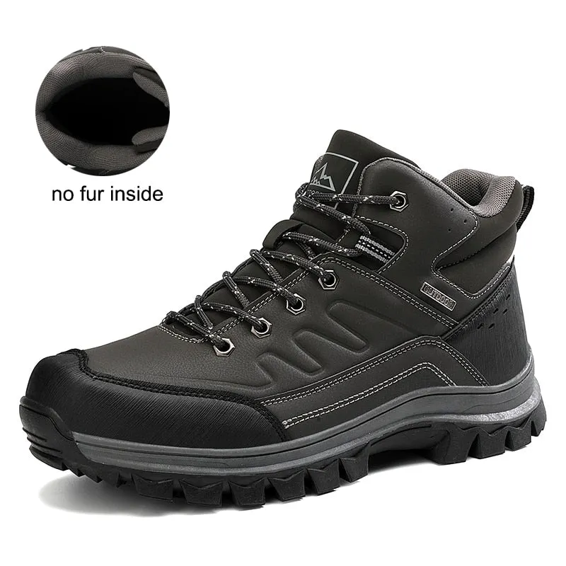 2021 Winter New Men Snow Boots Outdoor Warm Plush PU Leather Booties Ankle Boots Man Outdoor Sneakers Flat Platform Work Shoes