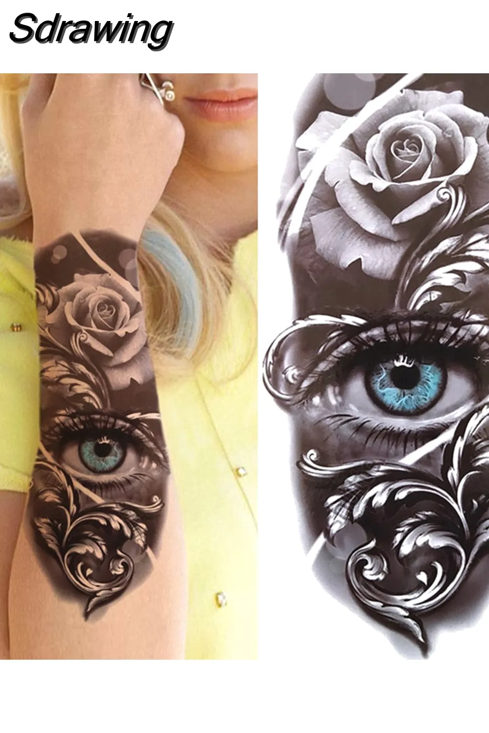 Sdrawing Arm Temporary Tattoos Sleeve For Men Women Realistic Fake Tatoos Warrior Lion Tiger Flower Tatoo Sticker Black Totem Maori 507-1