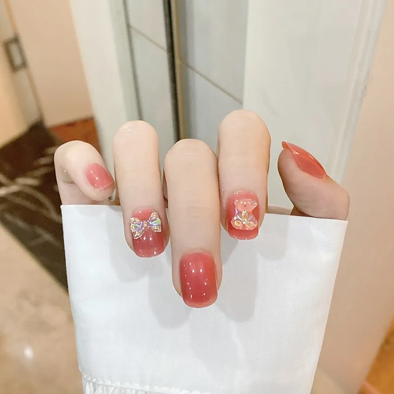 24Pcs false nails with designs cow and Blue Color cut design Fake Nail Shiny Gold Foil  artificial nails with glue for girls-Nail Inspo