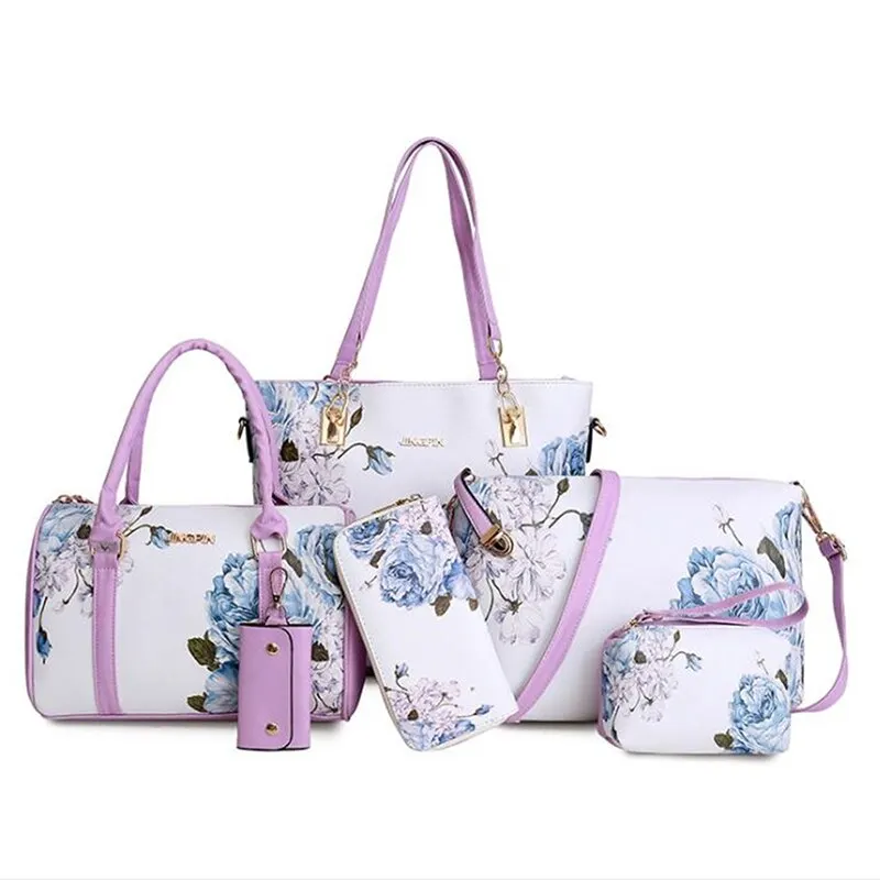 2021 Women's Shoulder Bag Women's Handbag 6 Piece Set of Chinese Style Leather Bags Clutch Wallet Composite Bag Crossbody