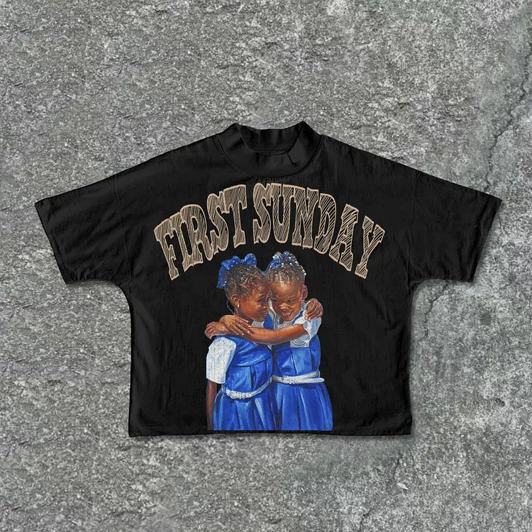 Retro First Sunday Faith Graphic Print Cotton Cropped T-Shirts
