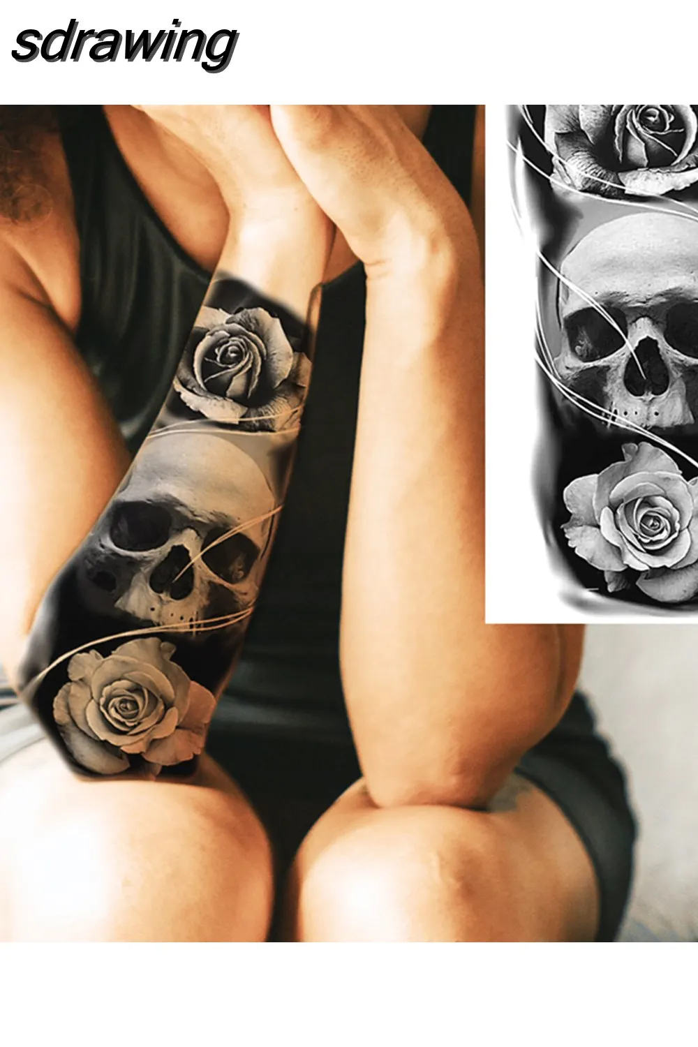 sdrawing Realistic Black Devil Temporary Tattoos For Men Adult Tiger Pirate Skeleton Vampire Fake Tattoo Forearm Scary Tatoo Joker
