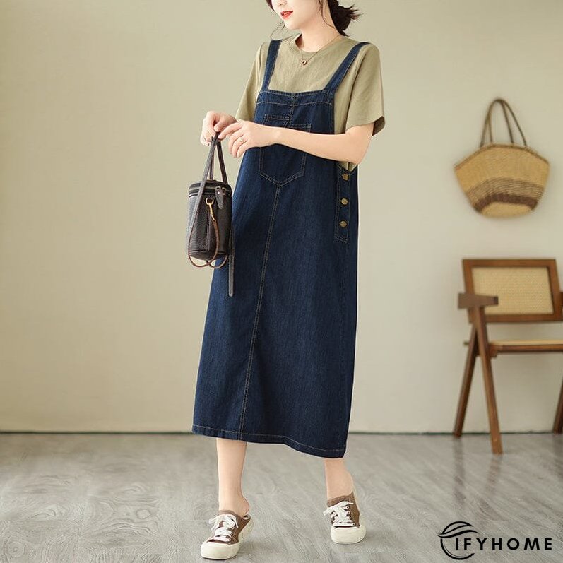 Plus Size Minimalist Denim Strap Dress Sleeveless Summer | IFYHOME