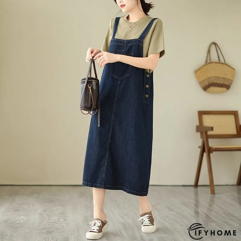 Plus Size Minimalist Denim Strap Dress Sleeveless Summer | IFYHOME