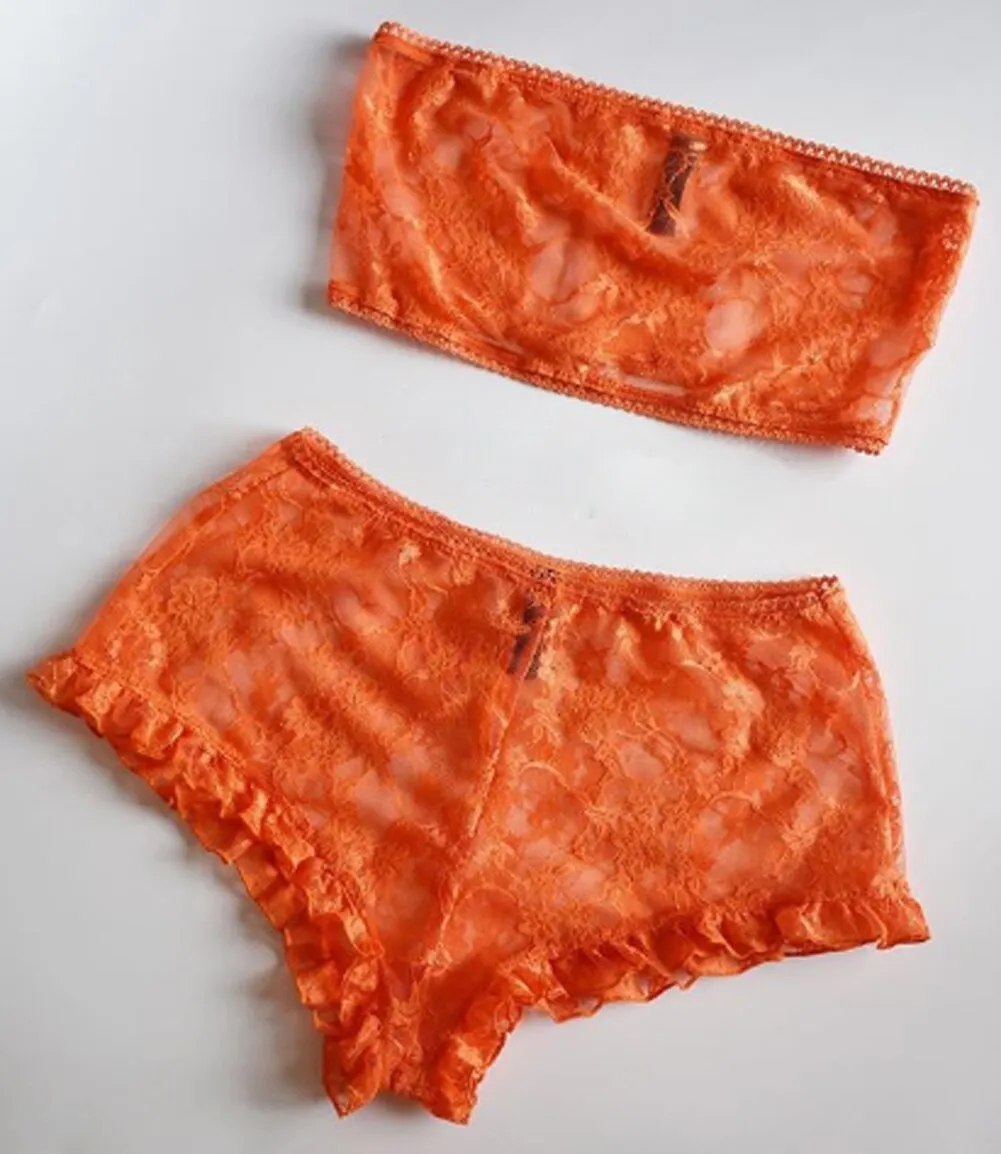 2pcs/Set Women Lace Sexy Lingerie Nightwear Babydoll G-string Underwear Set Sleepwear