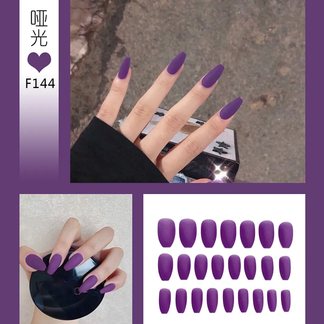 Nail Art Fake Nails Stiletto Tips Clear Press on Long False with Glue Coffin Stick Display Full Cover Artificial Designs Matte
