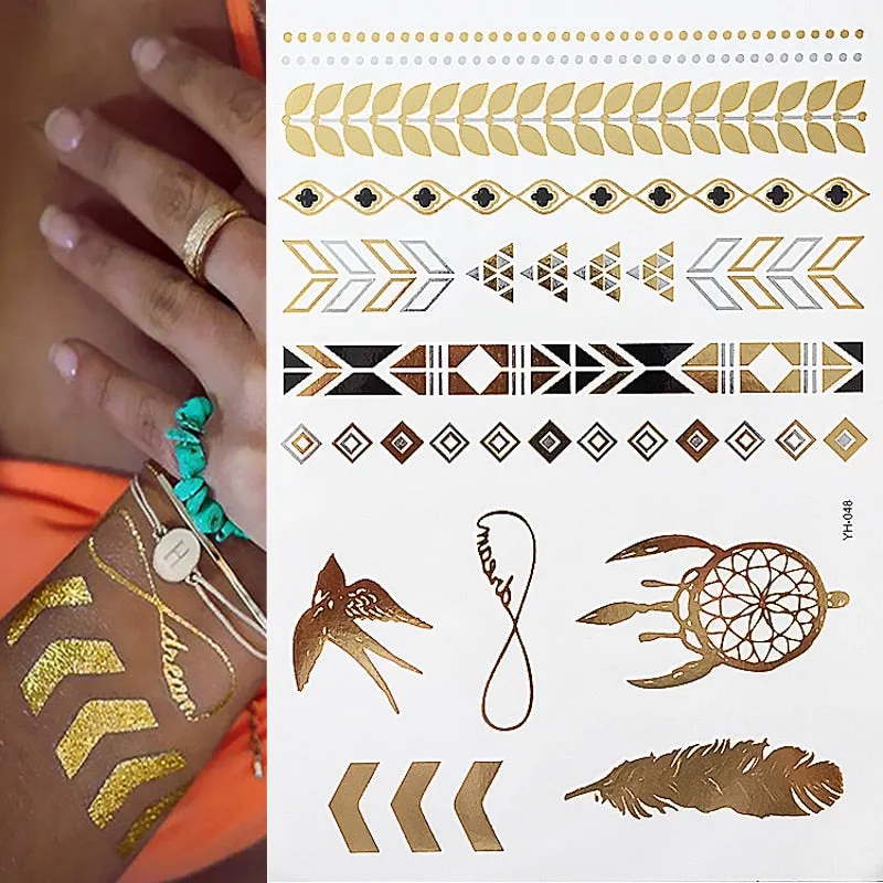 Temporary Tattoos Gold Silver Metallic Tattoo Arm Body Tattoo Cool Bracelet Style Girl DIY Golden Flash Tattoos