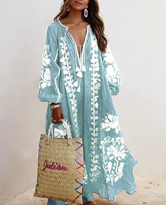 Brownm Autumn Collar Long Sleeve Printed Dresses