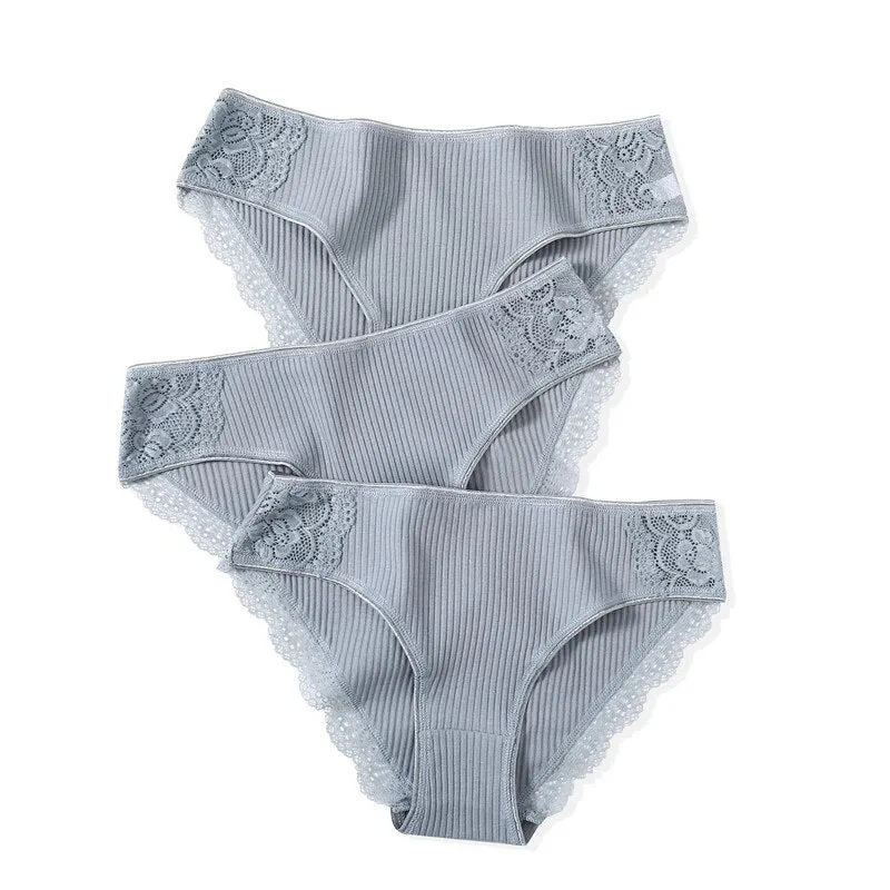 FINETOO Cotton Panty 3Pcs/lot Solid Women's Panties Comfort Underwear Skin-friendly Briefs Women Sexy Low-Rise Panty Intimates