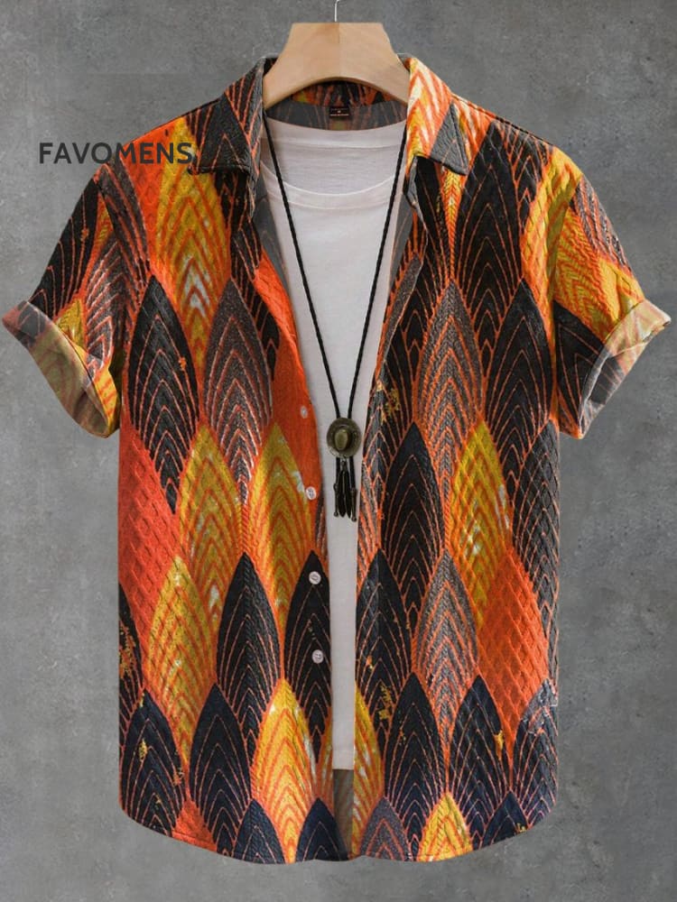 Abstract Geometry Art Print Casual Jacquard Shirt Multicolor / S