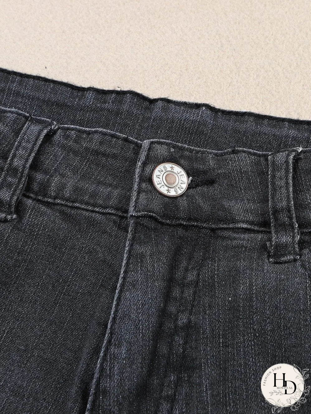 Vintage Chic Distressed Black Denim Shorts with Roll Hem