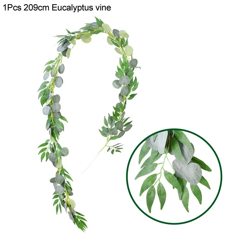 Artificial Green Eucalyptus Leaves Garland Fake Vines Rattan Artificial Plants Ivy Wreath for Wedding Party Home Wall Decoration