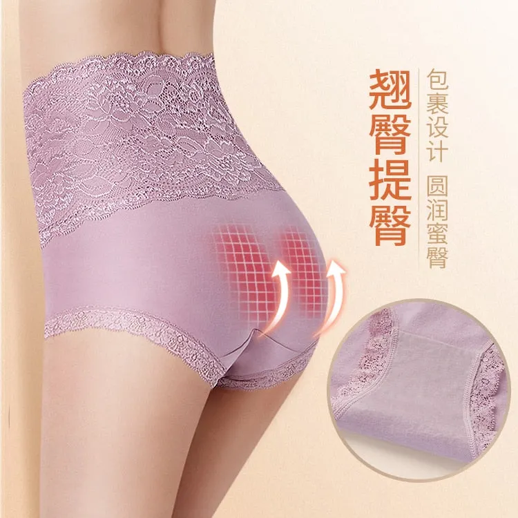Women Lace Panties High Fit Cotton Panties High Waist Underwear Body Shaping Sexy Lingerie Slimming Tummy Control Pants 3Pcs