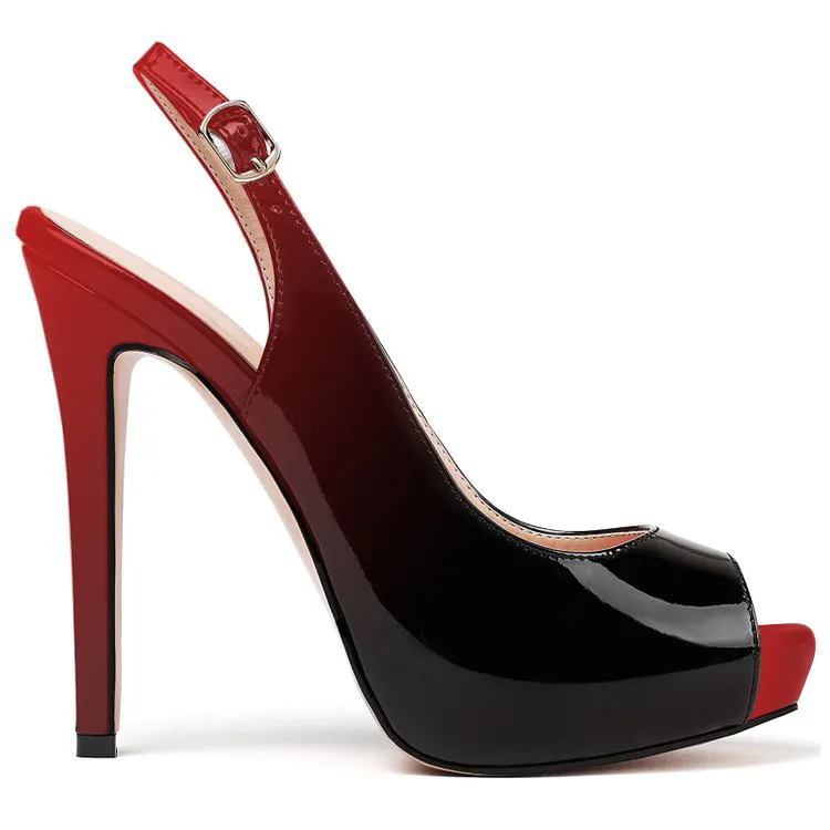 120mm Strap Slingback Sandals Peep Toe Platform Stilettos Heels Patent VOCOSI VOCOSI