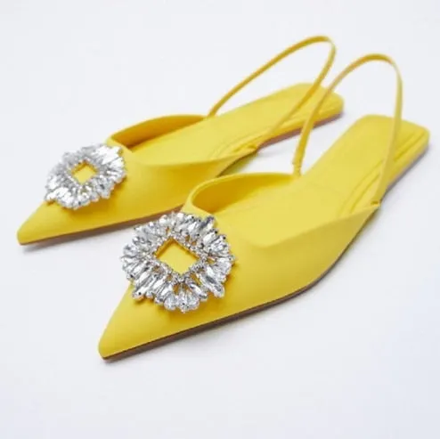 2021 Summer New Rhinestone Pointed Toe Sexy Women Sandals Wear Baotou Set of Feet All-match Banquet Woman Sandals Flat Shoes