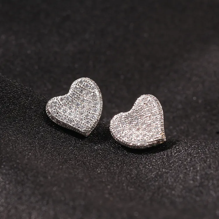 Iced Out Heart Earrings S925 Silver Hip Hop Bling Bling