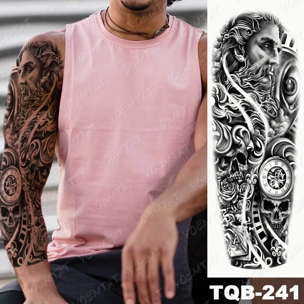 Large Arm Sleeve Tattoo Bird Crow Forest Moon Waterproof Temporary Tatto Sticker Lion Wolf Clock Body Art Full Fake Tatoo Men