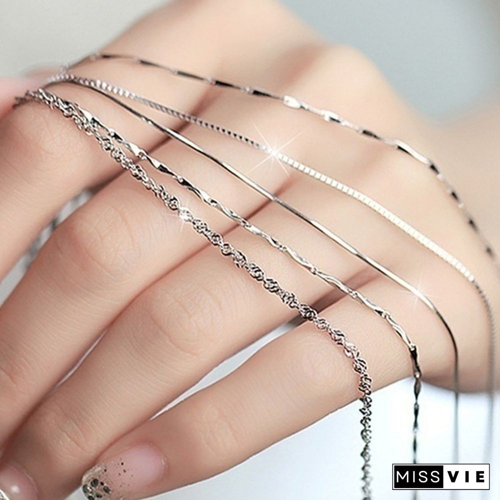 5/10/20pcs Mix 10 Styles Random 18 Genuine 925 Silver Link Necklace Set Chains+Lobster Clasps 925 PlatingTag