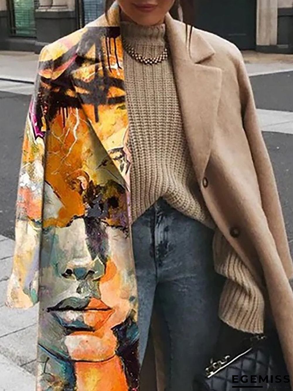 Casual Cloth Blended Geometric Printed Long Sleeves Outerwear | EGEMISS