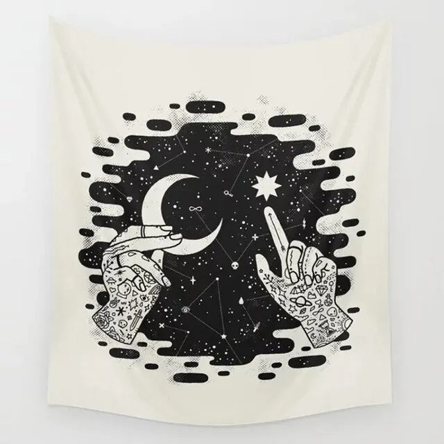 Tarot Tapestry Boho Tapestry Wall Hanging Moon Phase Magic Hand Tapestries Bedroom Decor Bedspread Cover Sun Moon Wall Decor