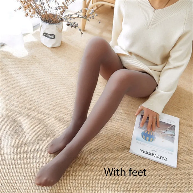 SVOKOR Sexy Warm Leggings Women Slim Fit High Waist Push Up Winter Leggings Mesh Leggins Female Clothes Flesh-Colored