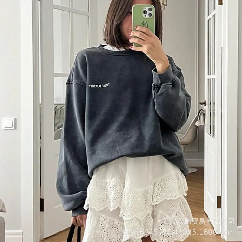 Athvotar Athvotar Autumn And Winter New Pure Cotton Water Wash Old Sweater Women In Batik Retro Print Top Lady